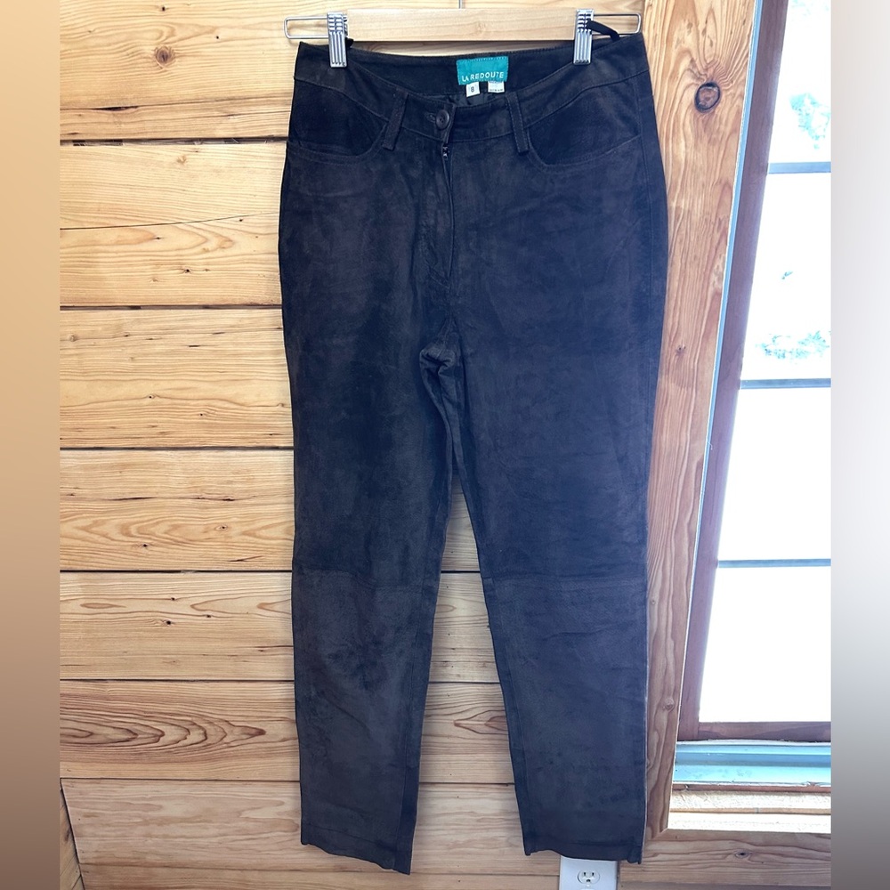 Vintage Leather Brown Suede Straight Leg‎ Trousers Womens Size 8 La Redoute